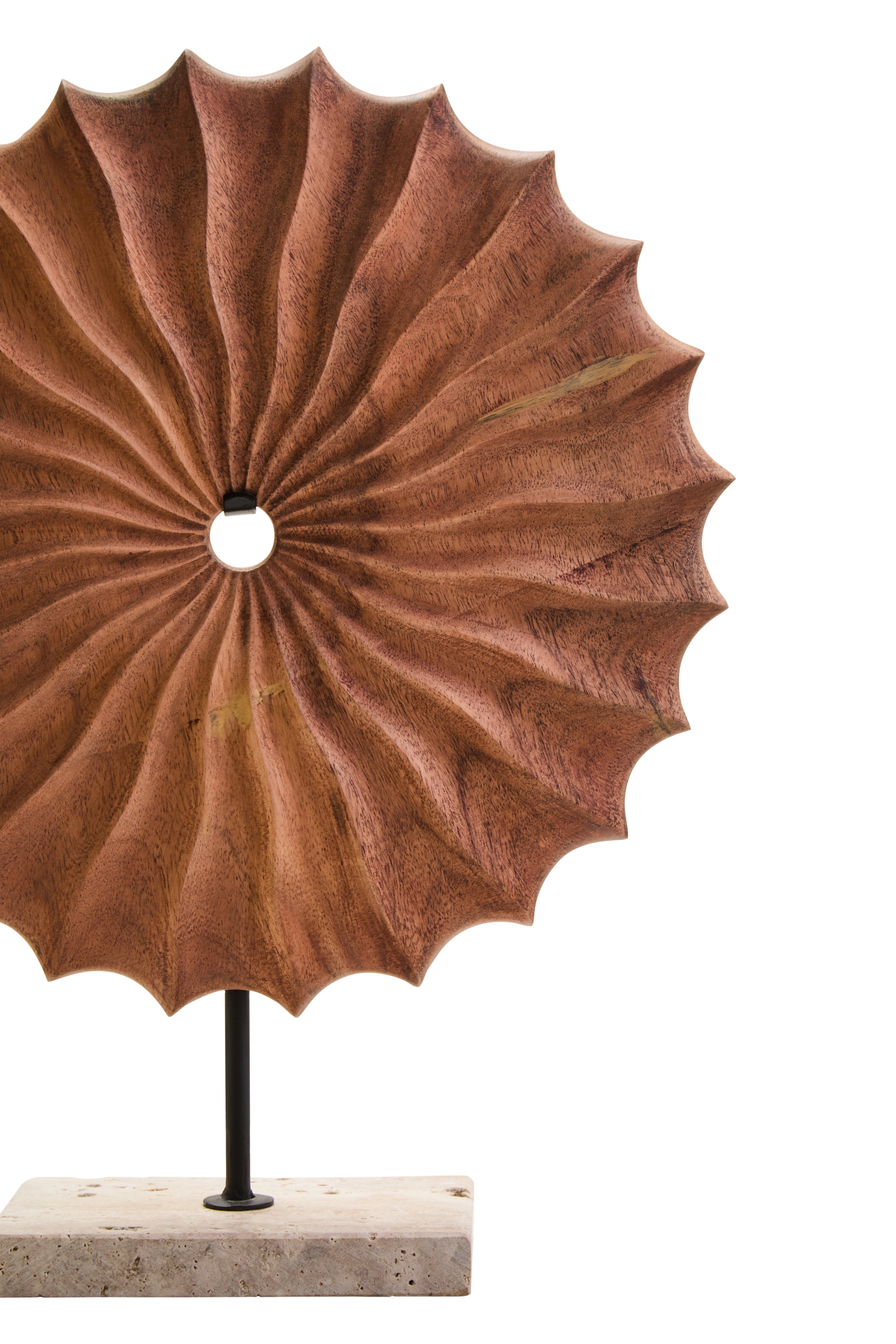 Lindos Natural Wood Round Sculpture with Travertine Base